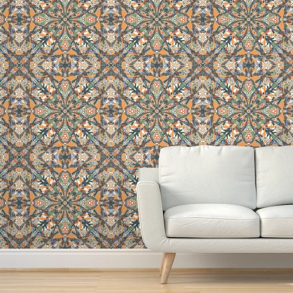 Boho Fleur Peel and Stick Wallpaper - Green Peach Browns product