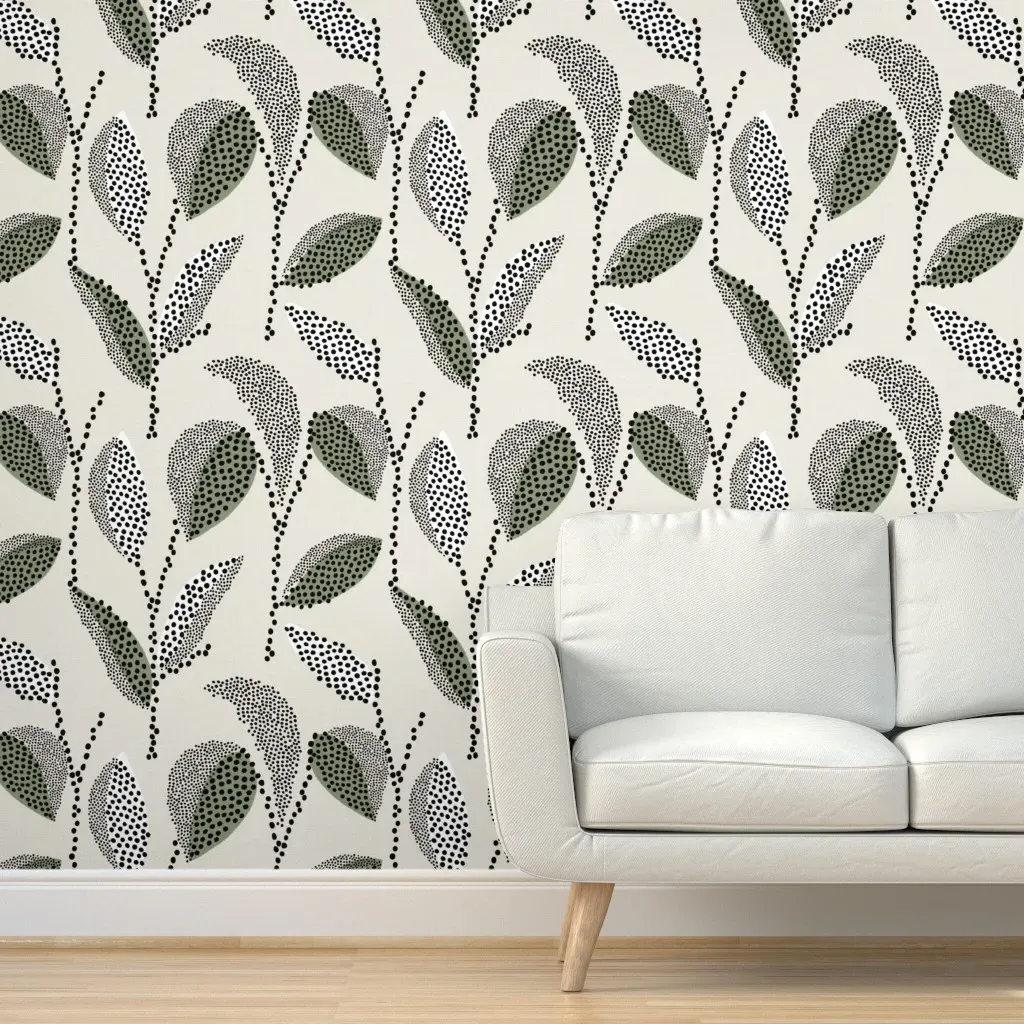 Boho Floral Dots Japandi Peel and Stick Wallpaper - Sage Green, Linen product