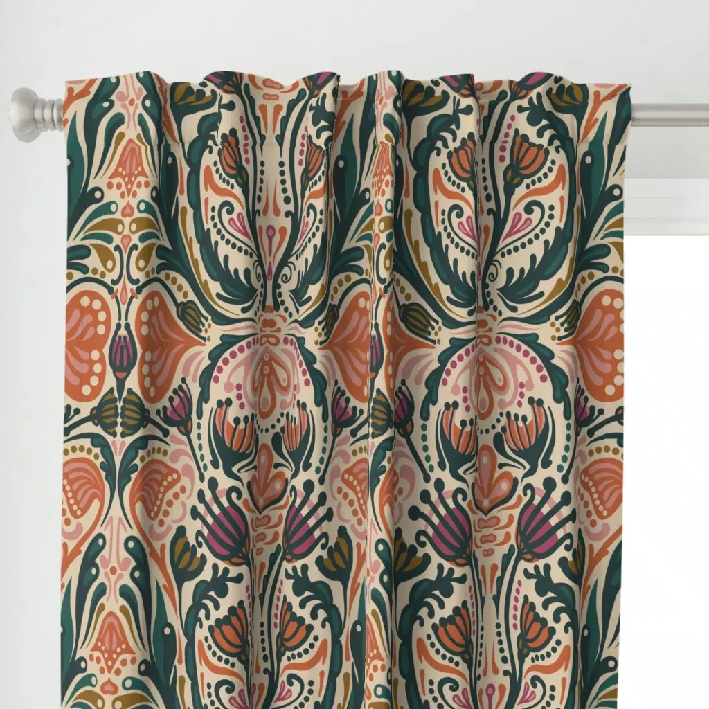 Boho Floral Folksy Jumbo Curtain Panel - Burnt Orange alternate view
