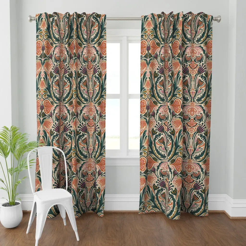 Boho Floral Folksy Jumbo Curtain Panel - Burnt Orange product