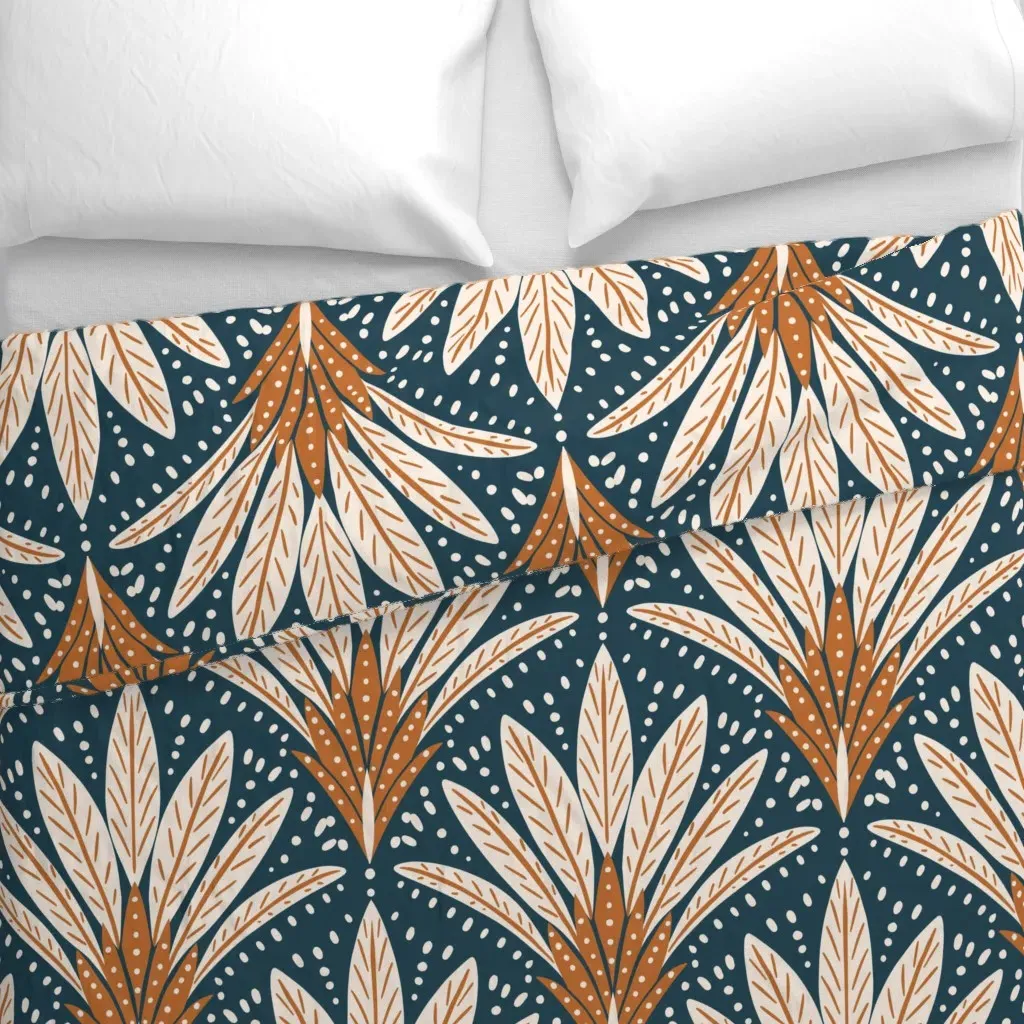 Boho Floral Scallop Leaves Duvet Cover - Beige alternate view