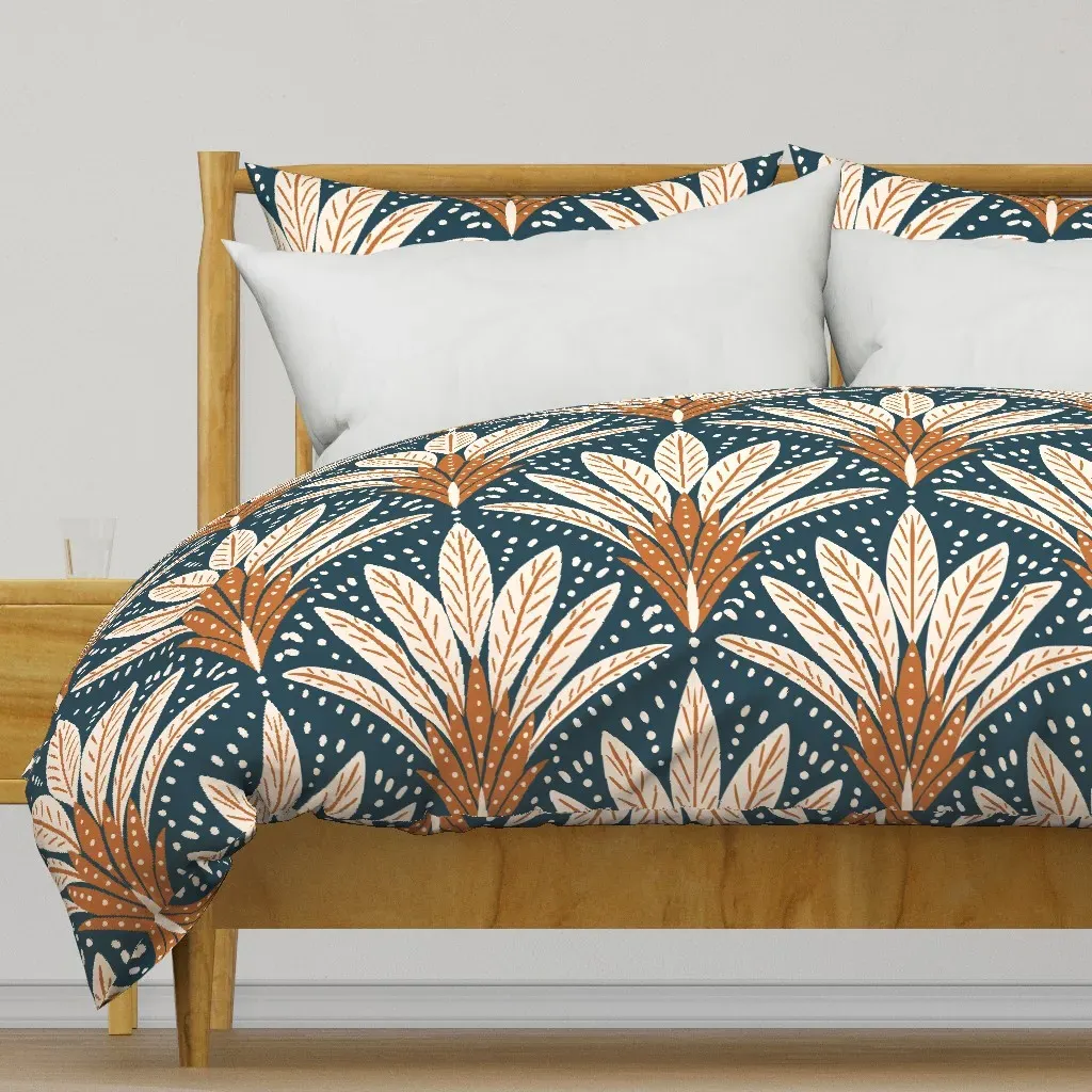 Boho Floral Scallop Leaves Duvet Cover - Beige product