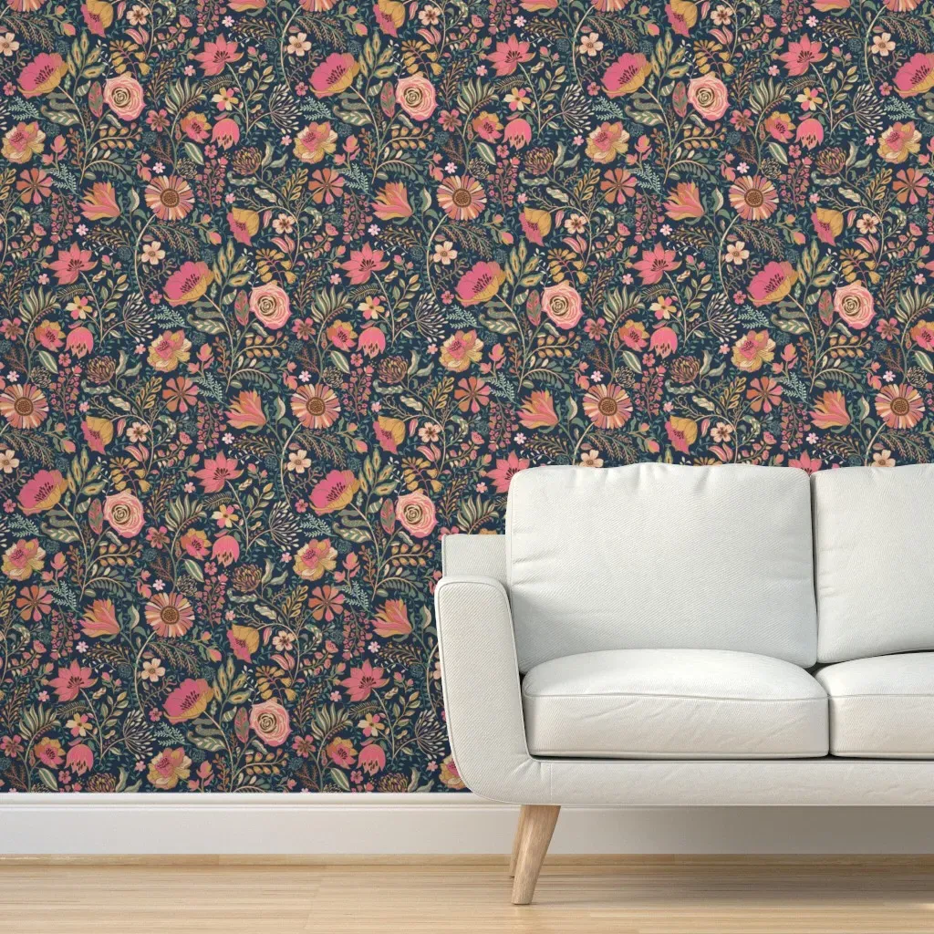Boho Floral Wilderness Peel and Stick Wallpaper - Pink product