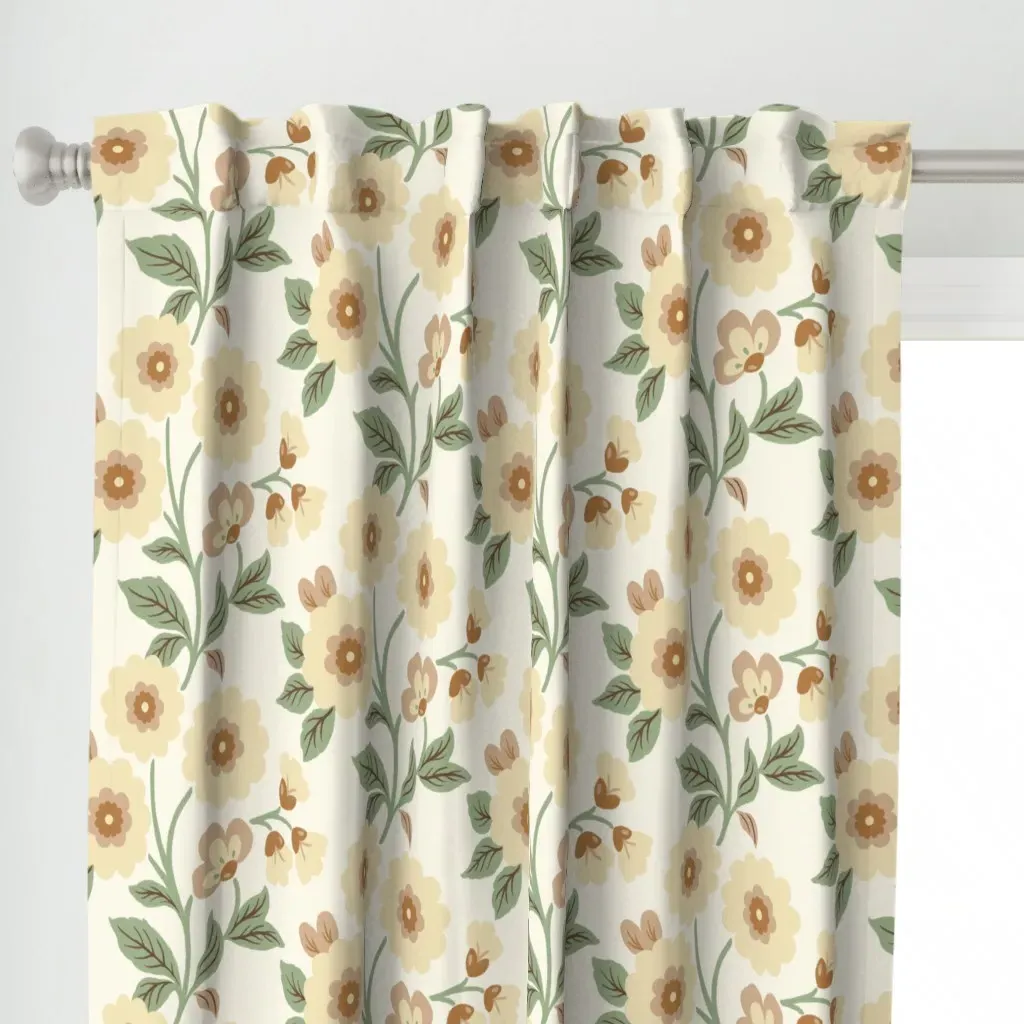 Boho Flowers 3 Sage Curtain Panel - Creamy Yellow alternate view