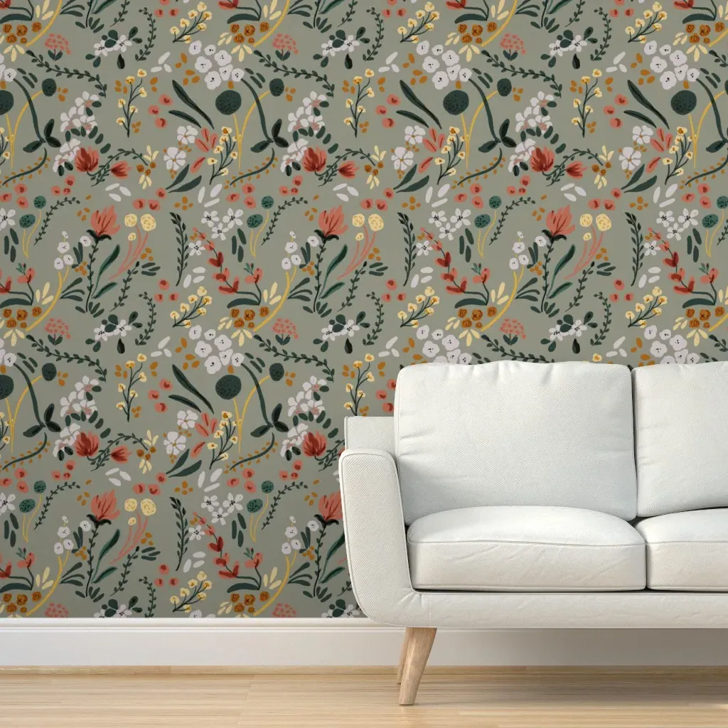 Boho Forest Of Flowers Peel and Stick Wallpaper - Sage Green product