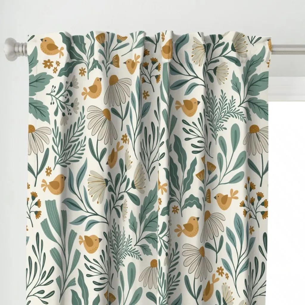 Boho Garden Earthy Curtain Panel - Teal alternate view