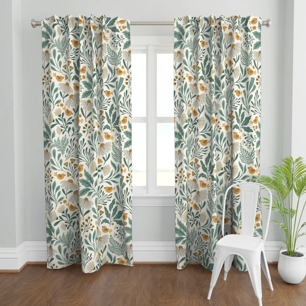 Boho Garden Earthy Curtain Panel - Teal product