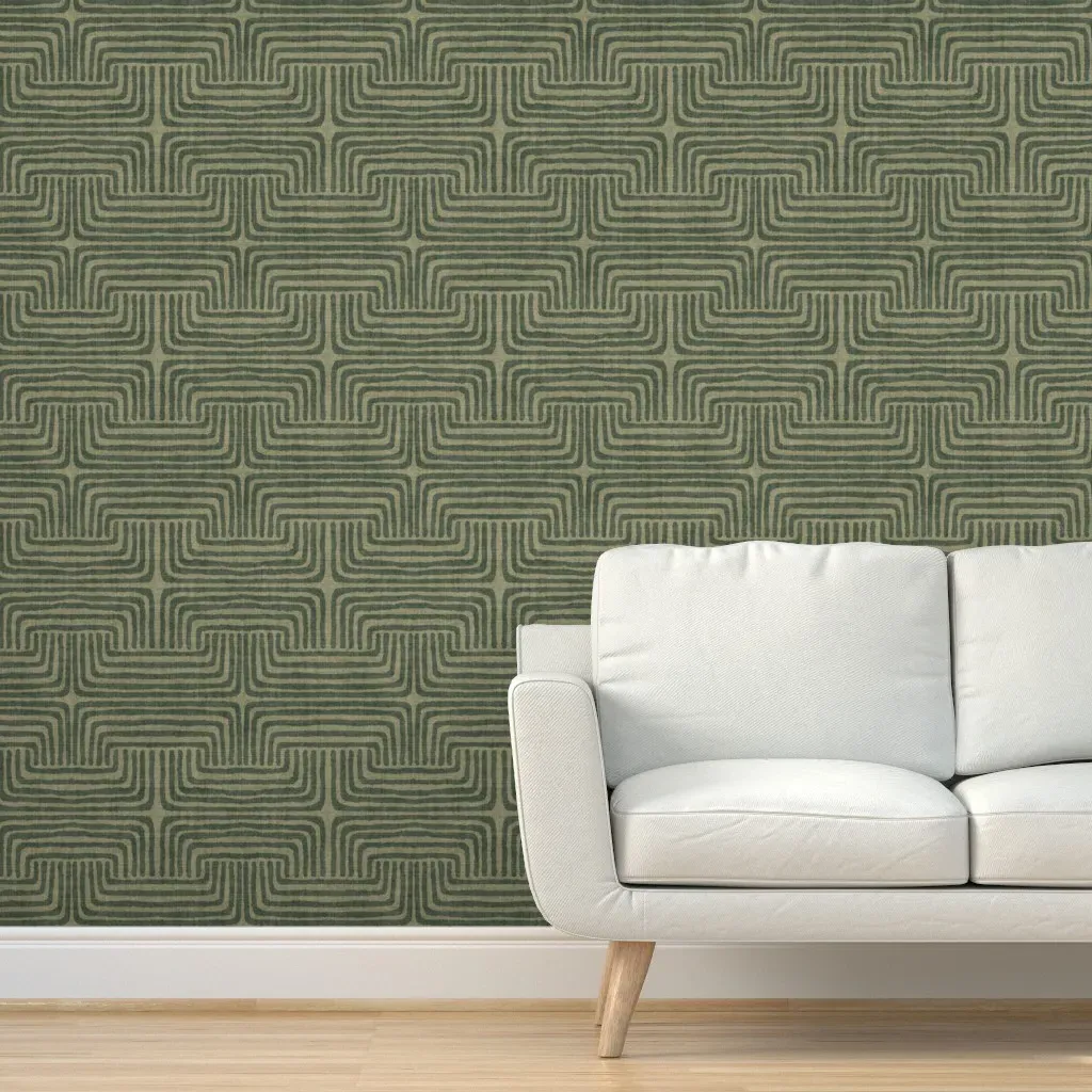 Boho Geometric Organic Stripes Peel and Stick Wallpaper - Sage Green product