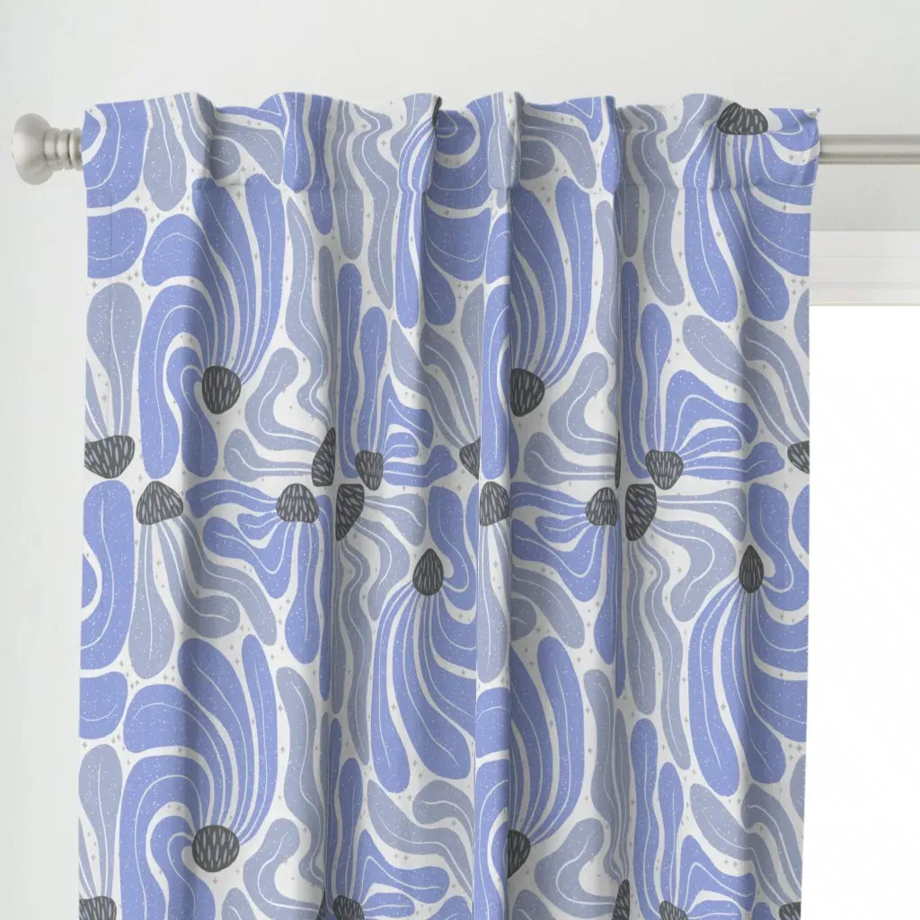 Boho Groovy Flowers Curtain Panel - Periwinkle alternate view