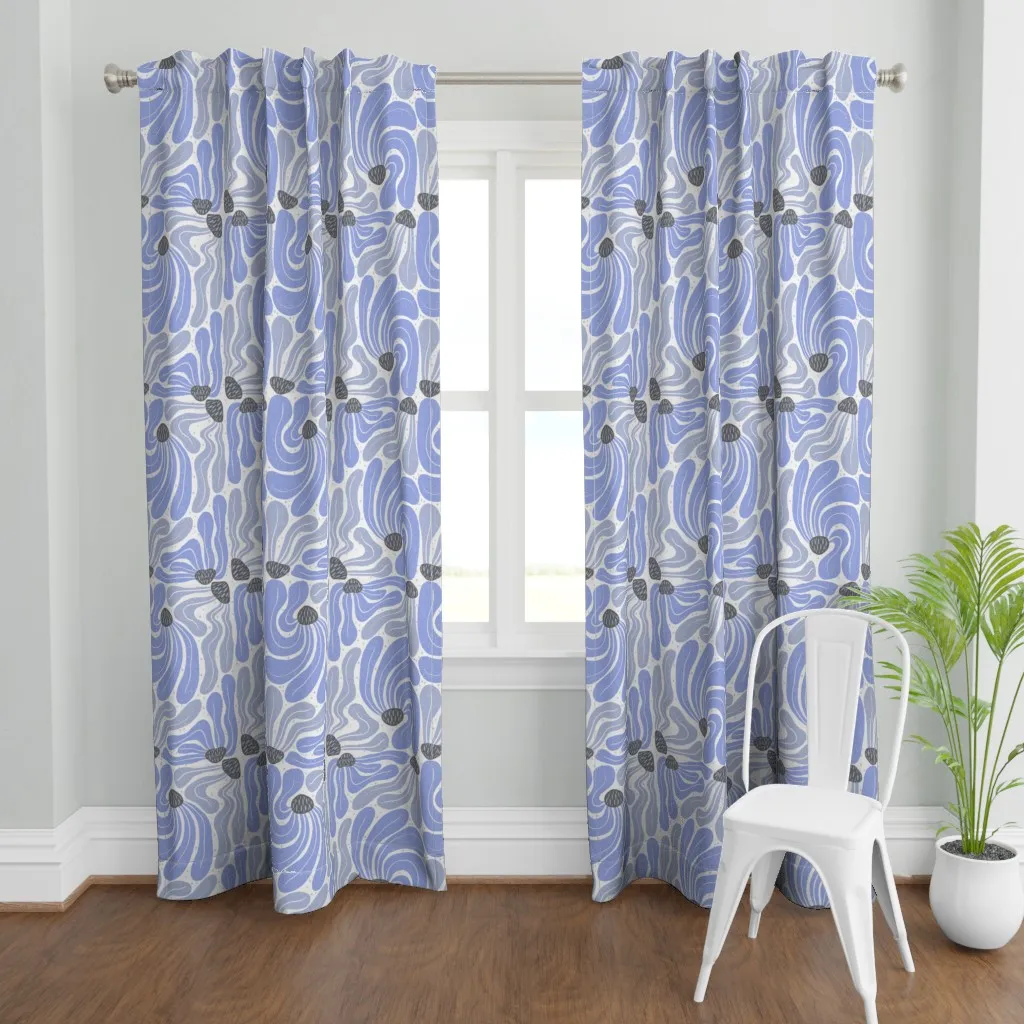 Boho Groovy Flowers Curtain Panel - Periwinkle product