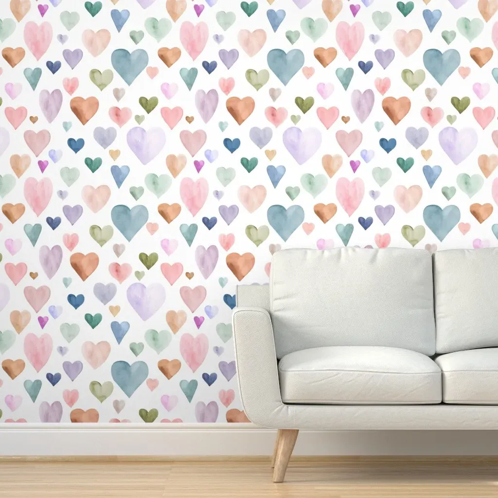 Boho Hearts Peel and Stick Wallpaper - White, Rainbow product