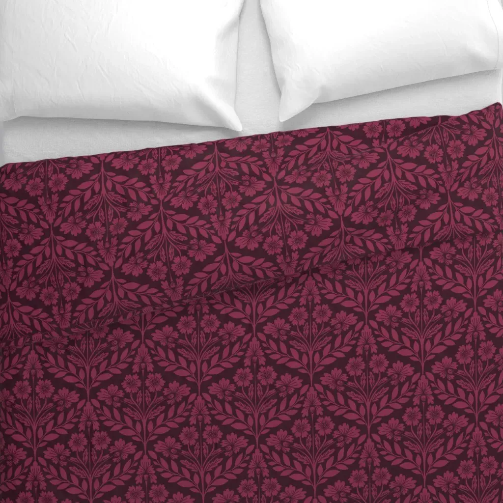 Boho Jewel Toned Floral Duvet Cover - Burgundy alternate view