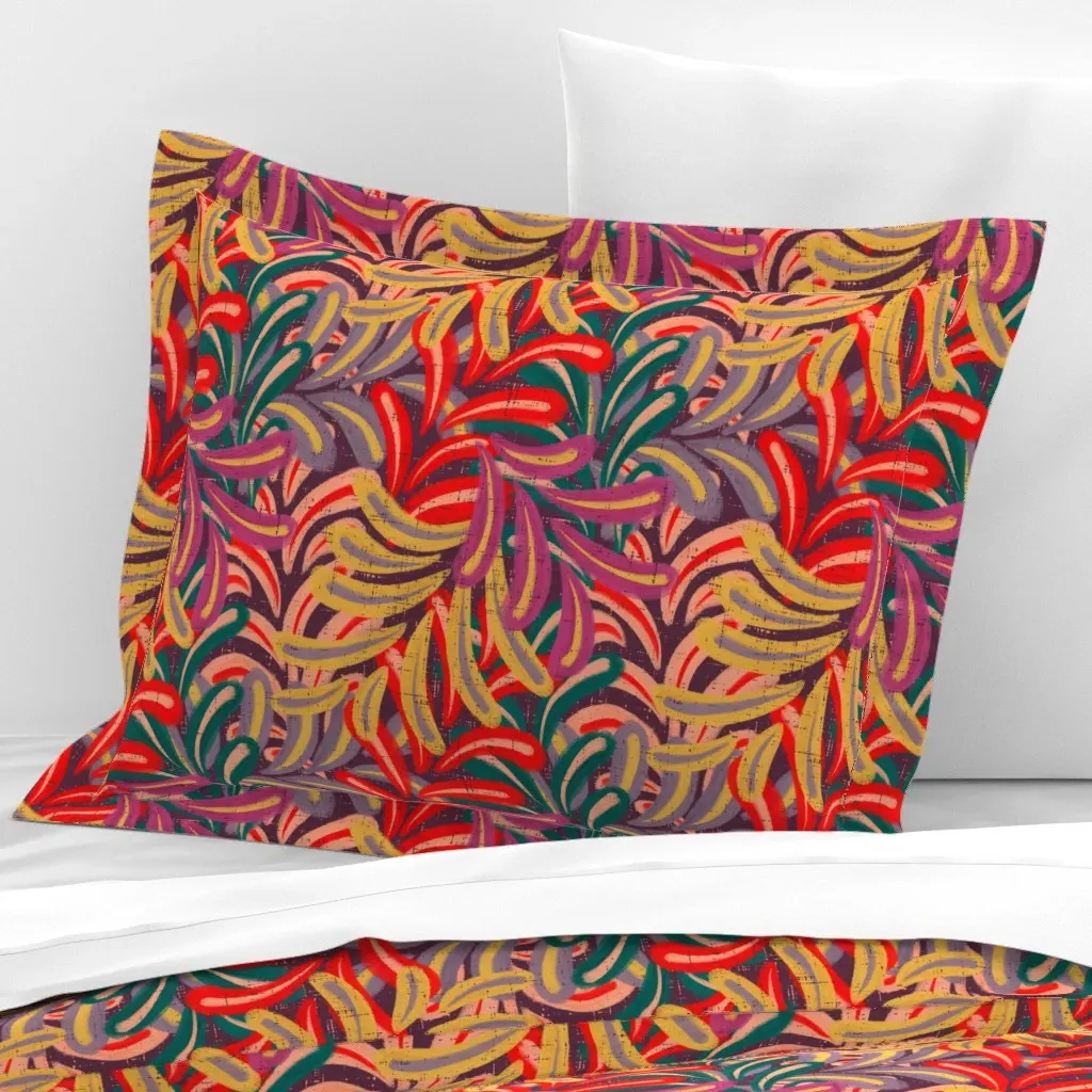 Boho Jungle Hothouse Florals Standard Flanged Pillow Sham - Red, Cotton Sateen product