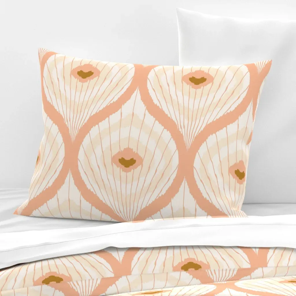 Boho Ogee Feathers Standard Knife Edge Cushion - Peach, Cotton Sateen product