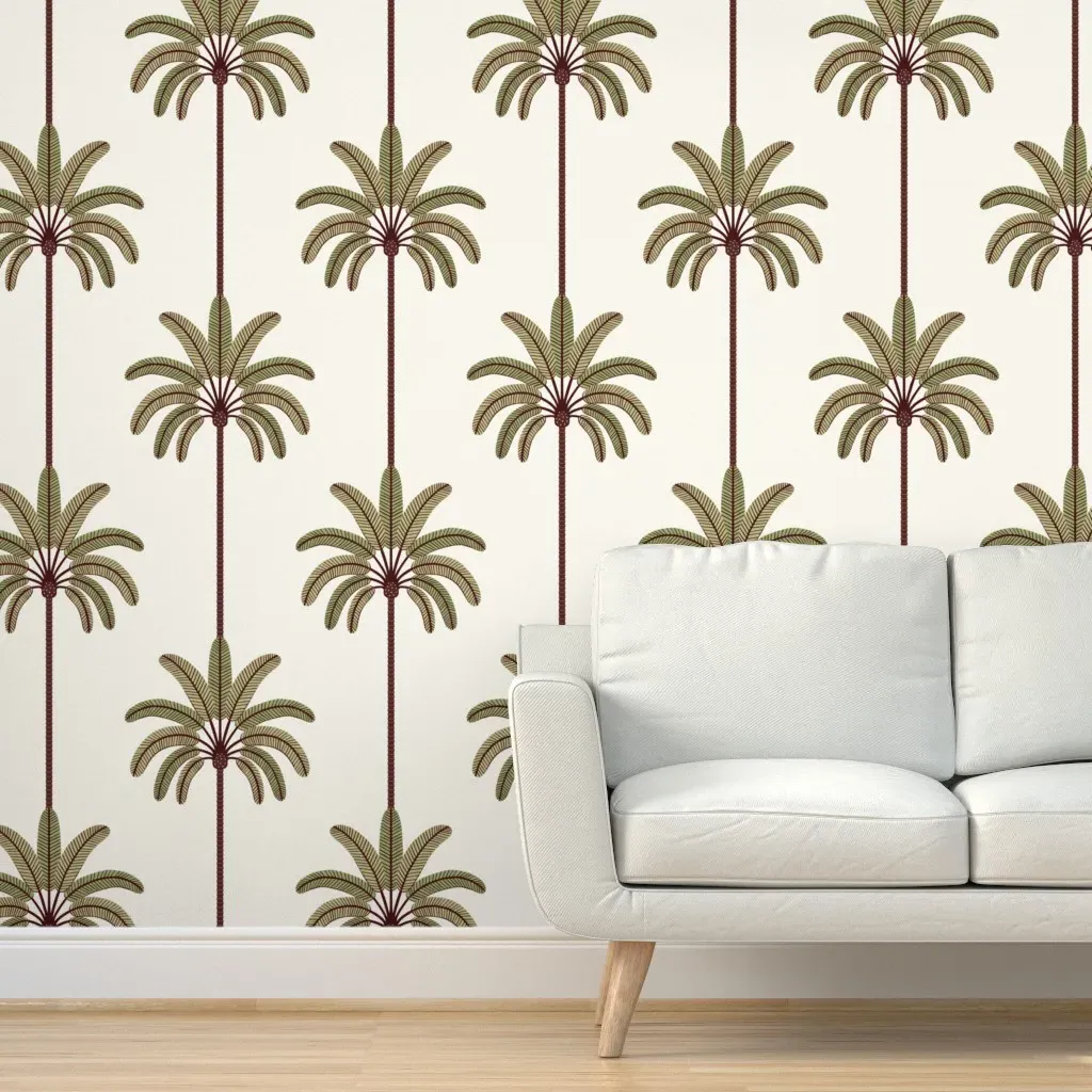 Boho Palm Trees Peel and Stick Wallpaper - Olive Green product