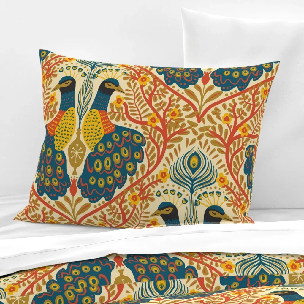 Boho Peacock Art Nouveau Standard Knife Edge Cushion - Teal, Cotton Sateen product