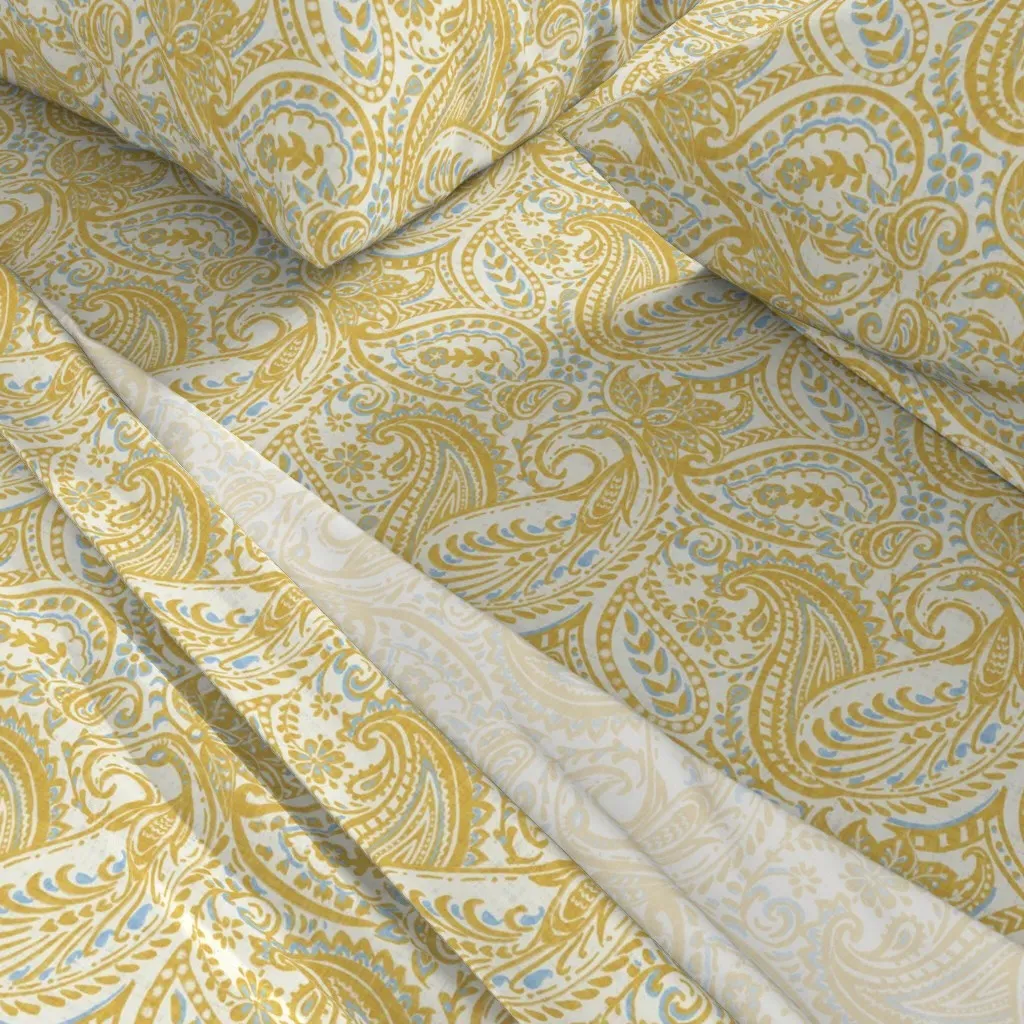 Boho Peacock Paisley King Size Sheet Set - Gold alternate view