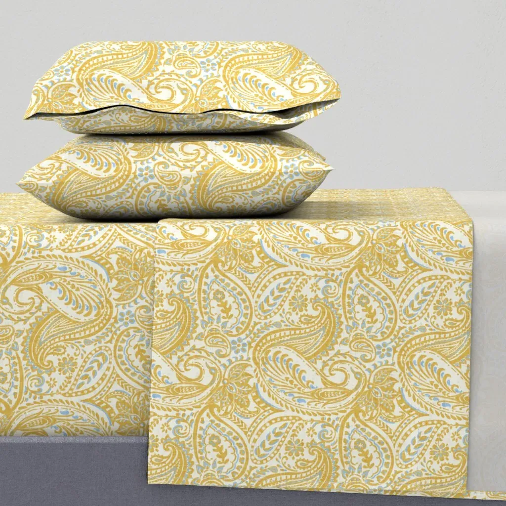 Boho Peacock Paisley King Size Sheet Set - Gold product
