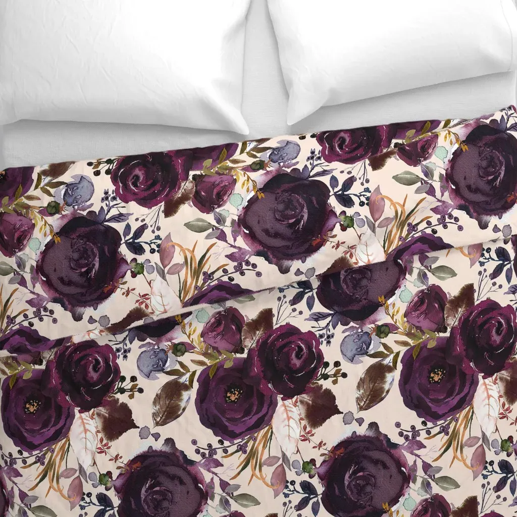 Boho Plum Roses X-Large Duvet Cover - Burgundy alternate view