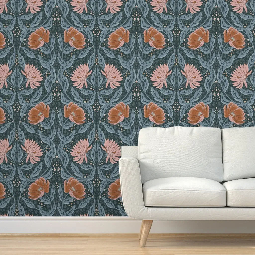 Boho Poppies & Dahlias Peel and Stick Wallpaper - Dusty Rose product