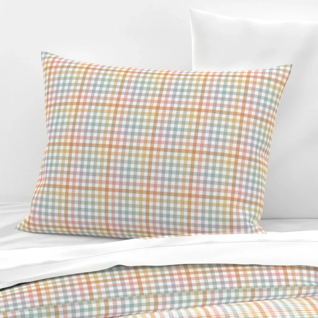 Boho Rainbow Gingham Standard Knife Edge Pillow - Off-White, Cotton Sateen product