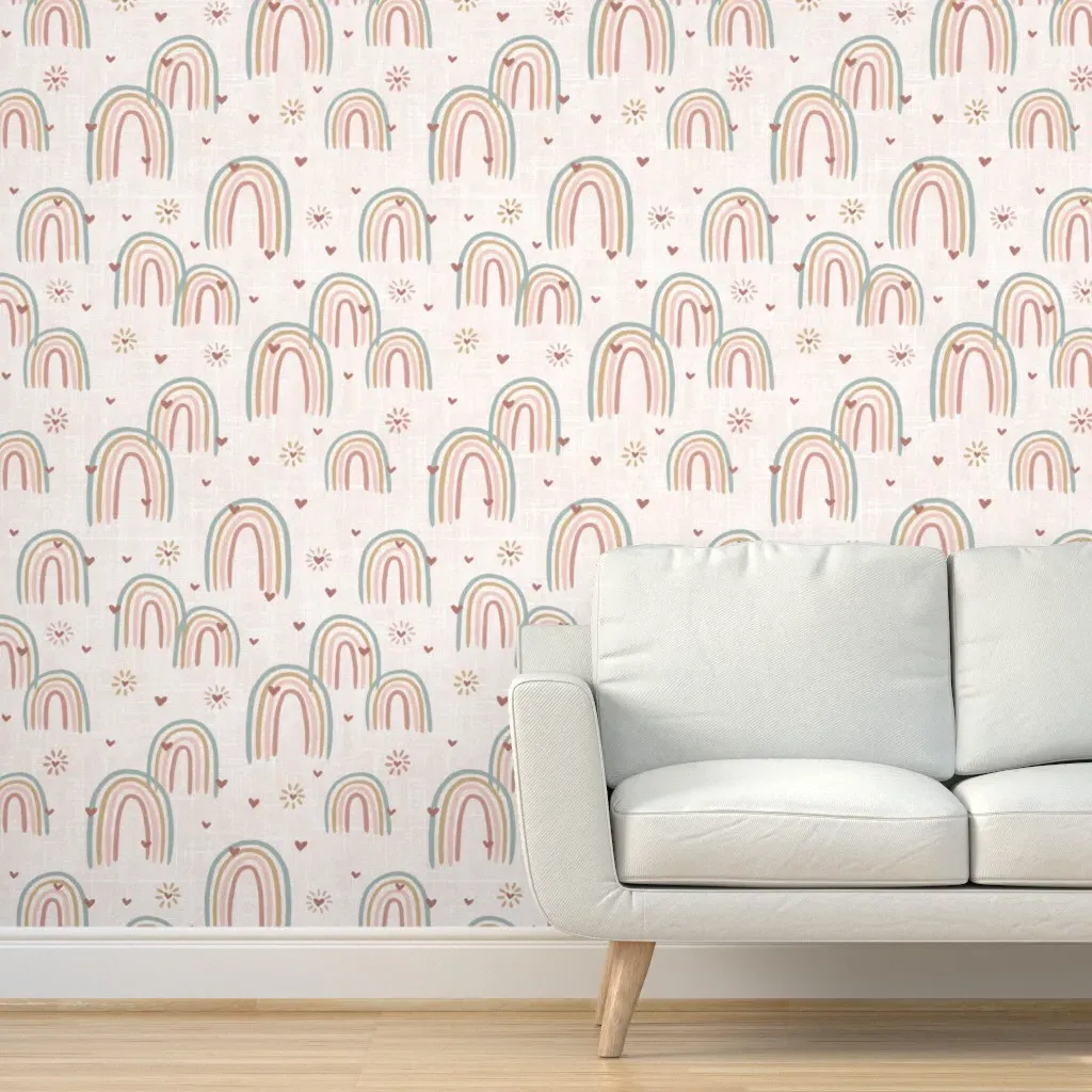 Boho Rainbow & Hearts Peel and Stick Wallpaper - Pink product