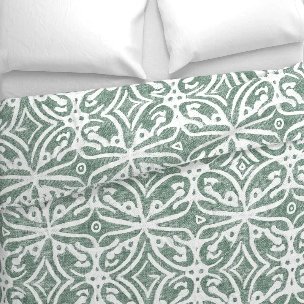 Boho Rubber Block Duvet Cover - Sage Green alternate view