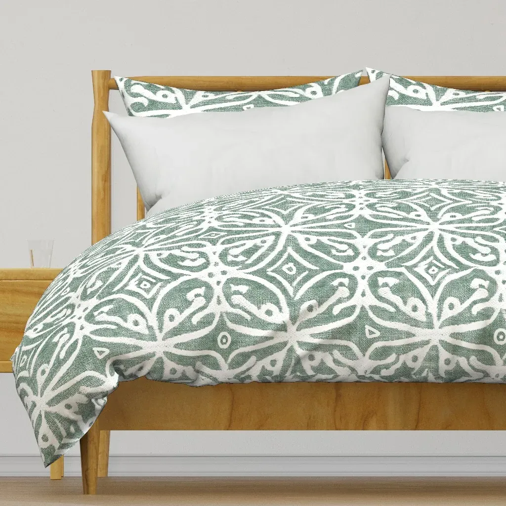 Boho Rubber Block Duvet Cover - Sage Green product