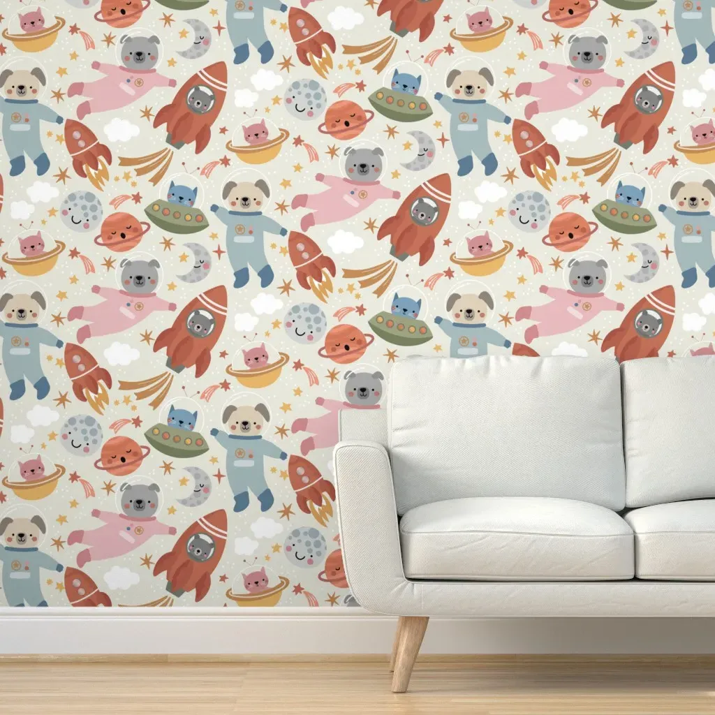 Boho Space Pets Peel and Stick Wallpaper - Beige product
