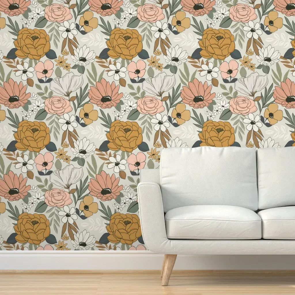 Boho Spring Floral Peel and Stick Wallpaper - Peach product
