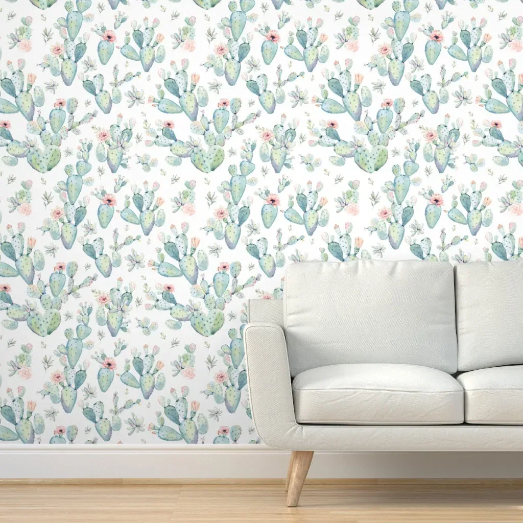 Boho Succulents Peel and Stick Wallpaper - Light Green product