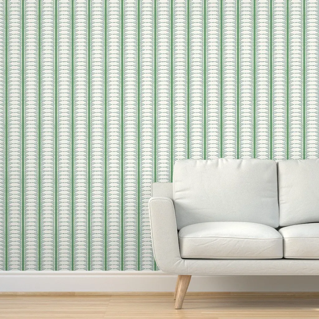 Boho Summer Stripe Peel and Stick Wallpaper - Green on Cream product