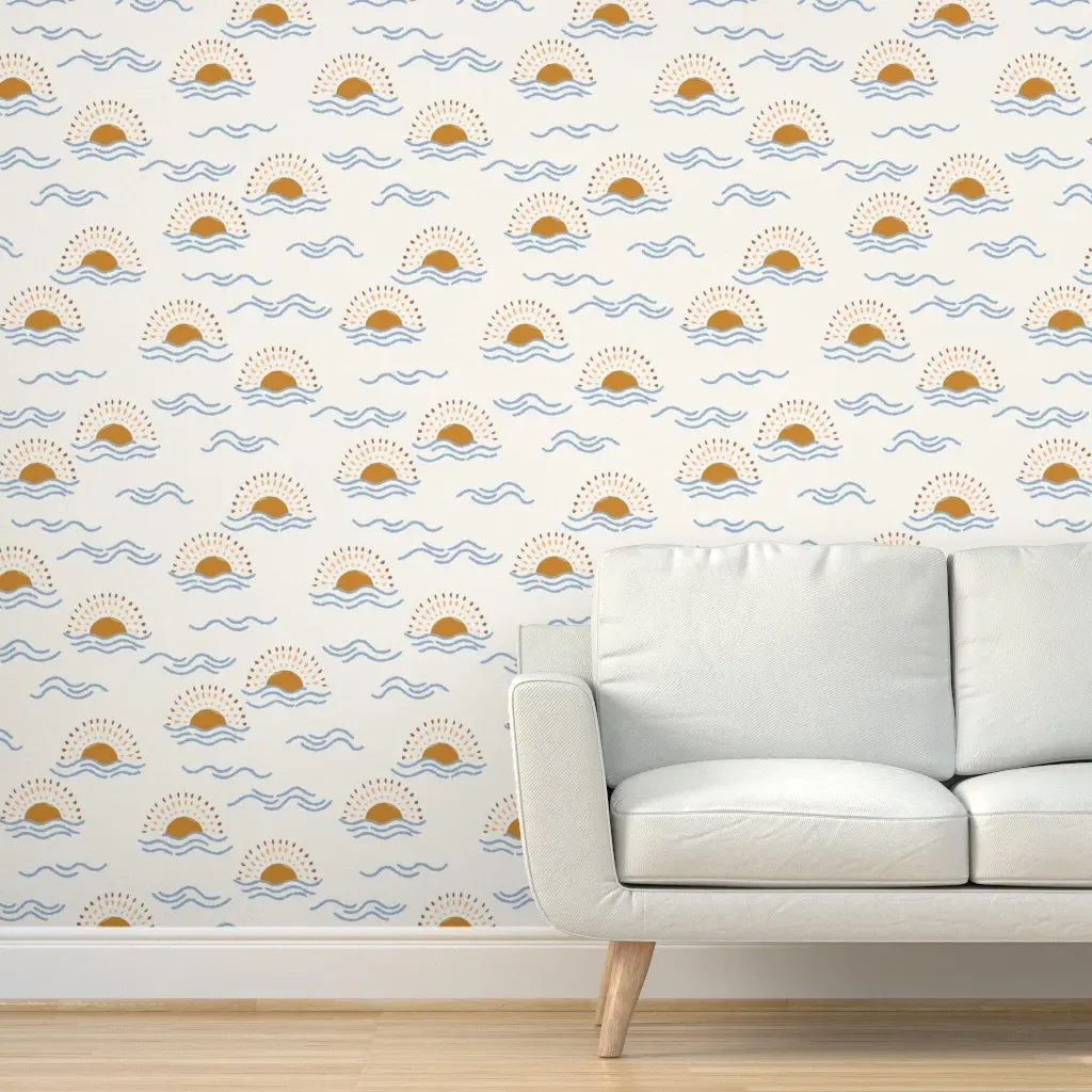 Boho Sun and Waves Peel and Stick Wallpaper - Terracotta Orange, Beige product