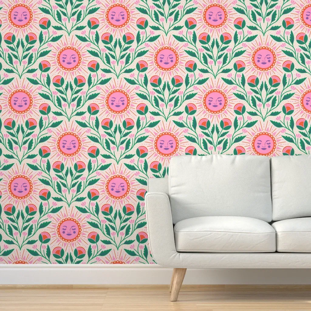 Boho Sunshine Floral Damask Peel and Stick Wallpaper - Pink product