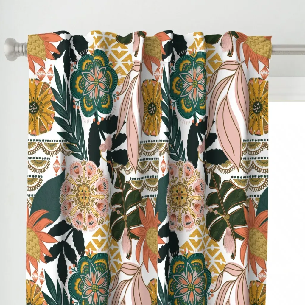 Boho Tropical Curtain Panel - Teal alternate view