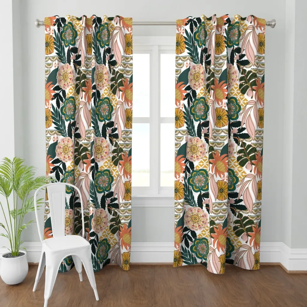 Boho Tropical Curtain Panel - Teal product