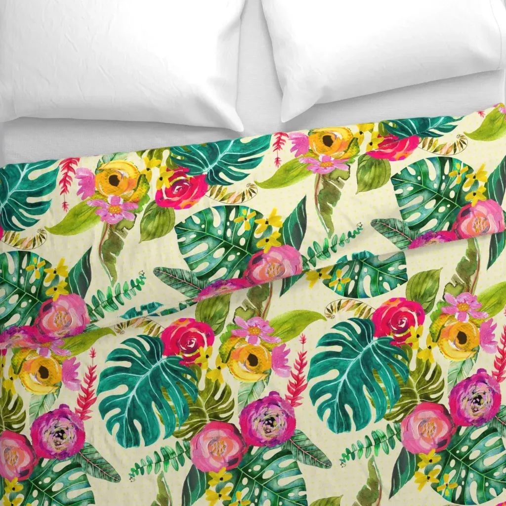 Boho Tropical Floral Large Duvet Cover - Pink alternate view