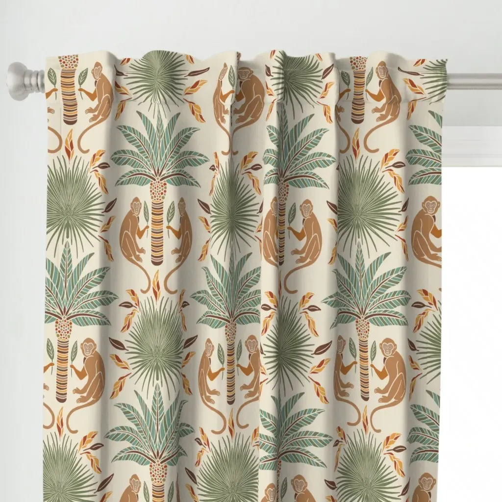Boho Tropical Monkey Palm Curtain Panel - Beige alternate view