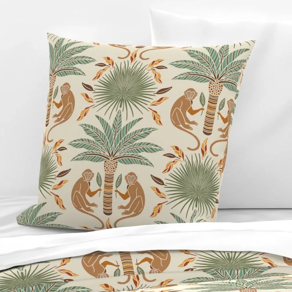 Boho Tropical Monkey Palm Trees Safari Euro Pillow Sham - Beige product