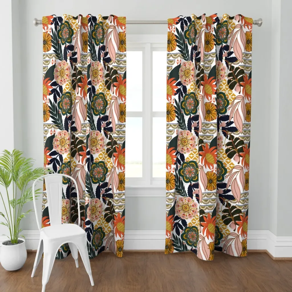 Boho Tropical Navy Curtain Panel - Orange product