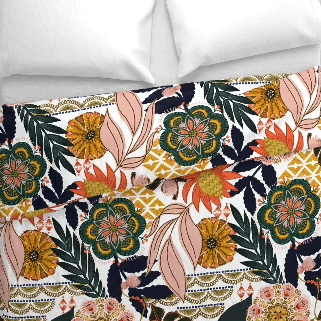 Boho Tropical Navy Dh Duvet Cover - Orange alternate view