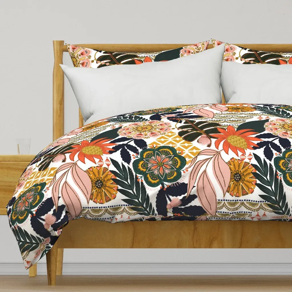 Boho Tropical Navy Dh Duvet Cover - Orange product