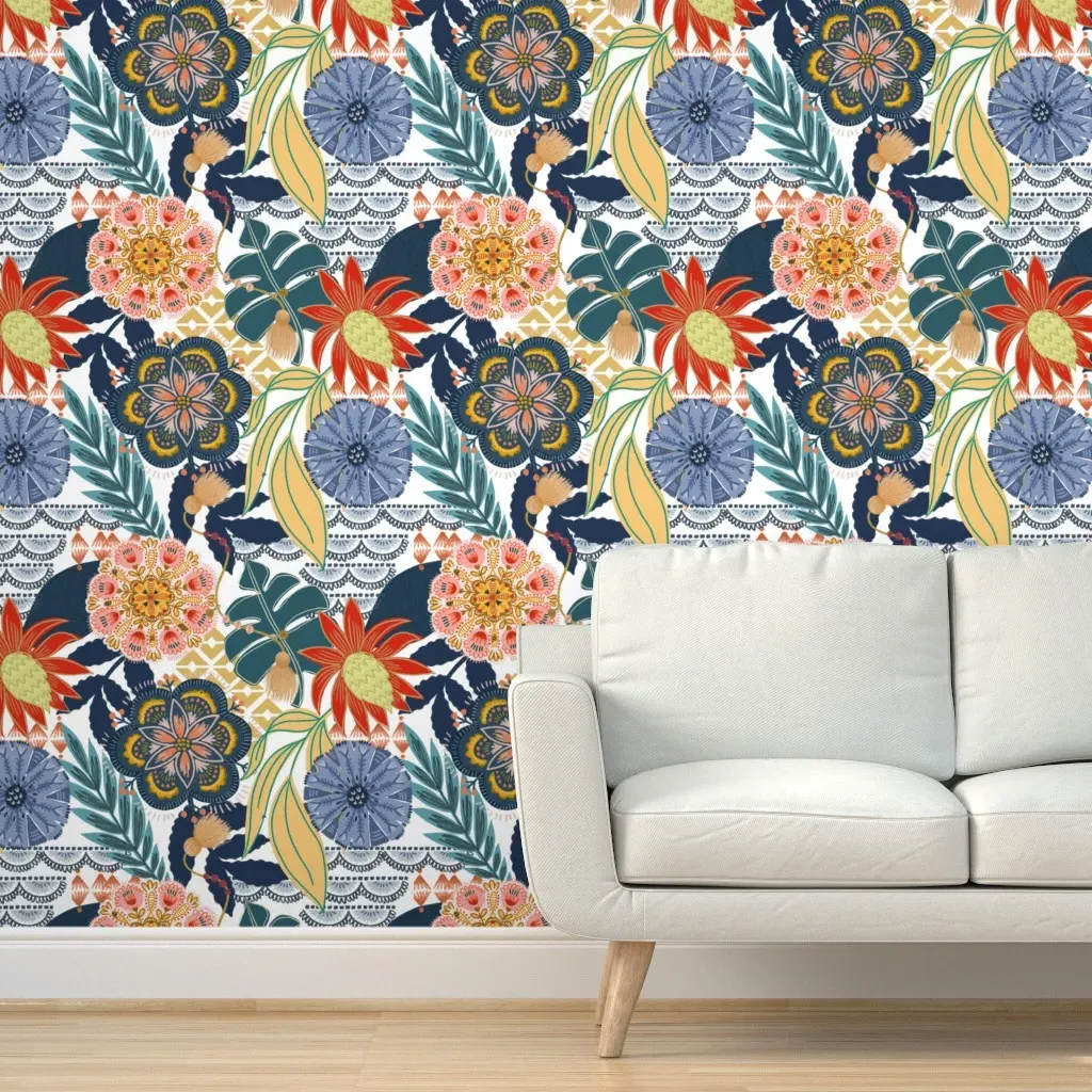 Boho Tropical Peel and Stick Wallpaper - Blue product