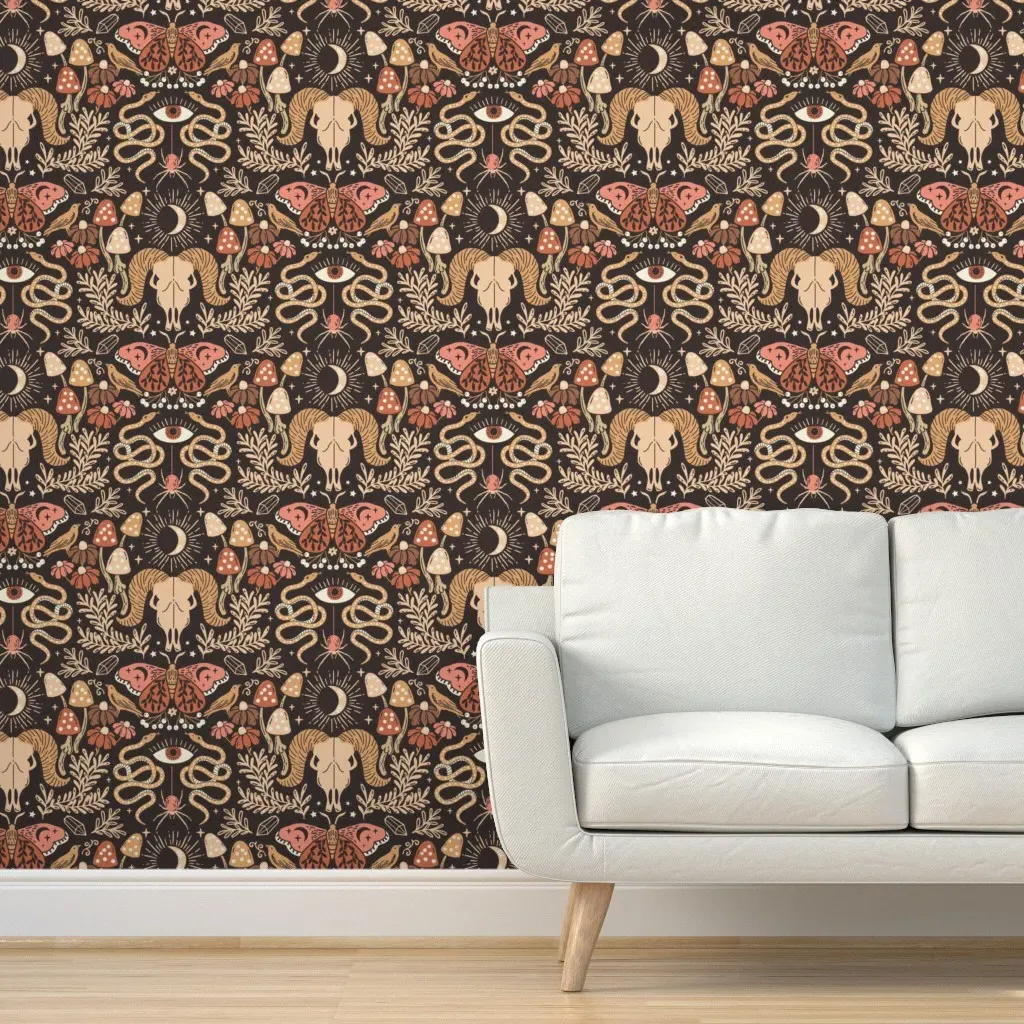 Boho Wiccan Woodland Peel and Stick Wallpaper - Burnt Orange product