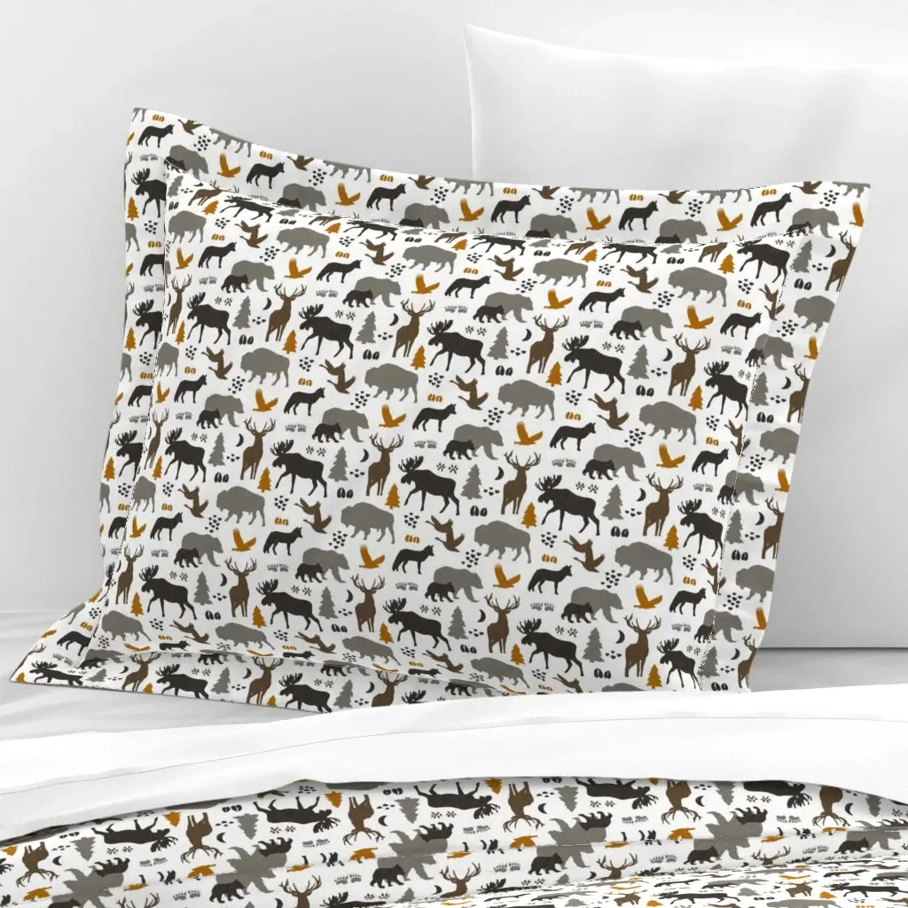Boho Wild Animals Small Wide Flanged Cushion Cover - Gray, Cotton Sateen product