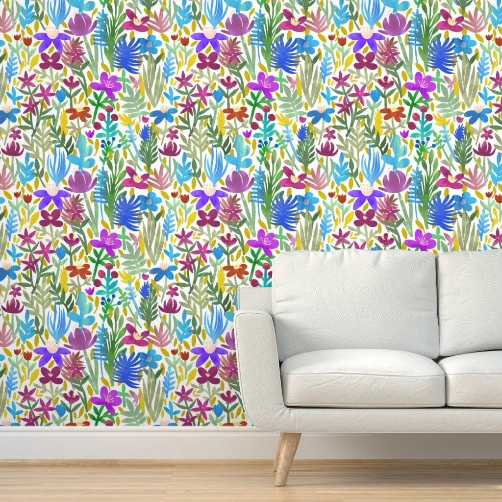 Bold And Beautiful Garden Peel and Stick Wallpaper - Blue, White product