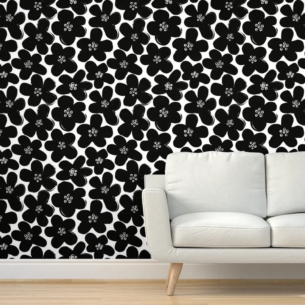 Bold Blossoms Peel and Stick Wallpaper - Black, White product