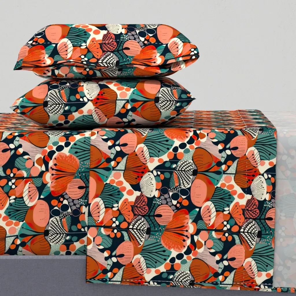 Bold Blossoms Queen Size Sheet Set - Burnt Orange product