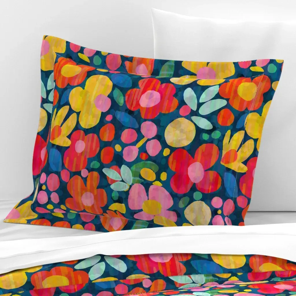Bold Colorful Flowers Standard Flanged Cushion Cover - Red, Cotton Sateen product