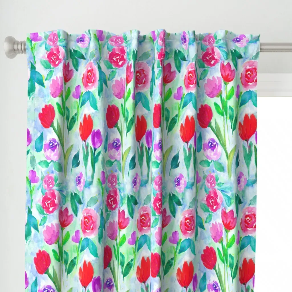 Bold Floral Curtain Panel - Red alternate view